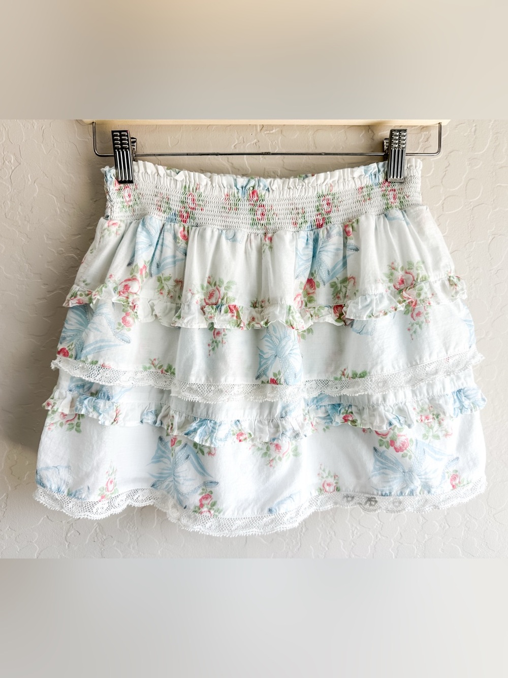 LoveShackFancy Girls Floral Ruffle Tiered Billie Cotton Mini Skirt - Size 12